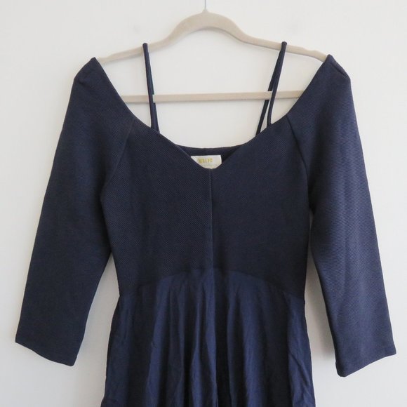 ANTHROPOLOGIE MAEVE Orsay Knit Navy Blue Asymmetrical Dress - Size S - Picture 4 of 16